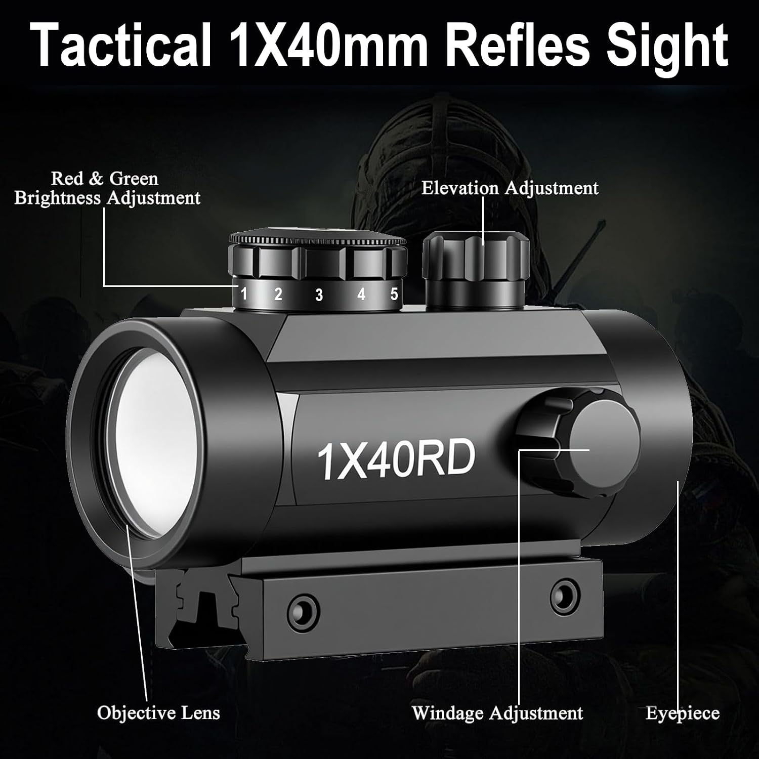 Red Dot 1x40mm, Reflex Red/Green Dot Sight Riflescope, 4 MOA Reticle, Compatible with 20mm Picatinny/Weaver and 11mm