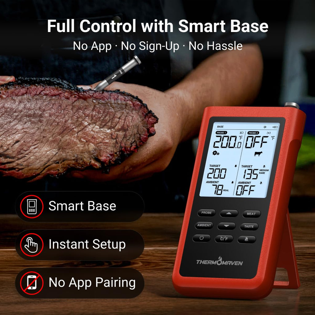 3000FT Wireless Meat Thermometer, No App Needed, 2 Probes