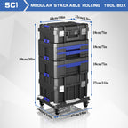 4 Tier Stackable Rolling Tool Box with Wheels, 18” Tool Box Organizer