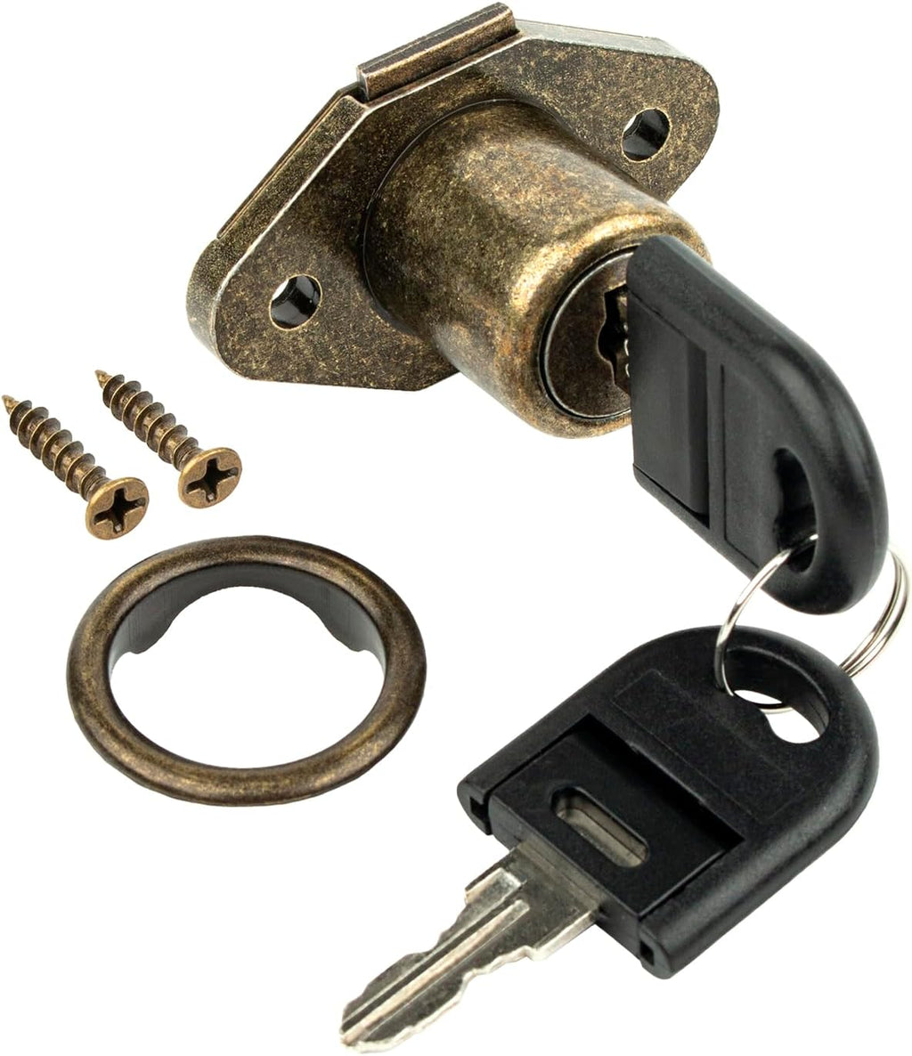 Antique Bronze Desk Drawer Lock with Key, for Filing Cabinets | Replacement for Desks, Dressers, Filing Cabinets