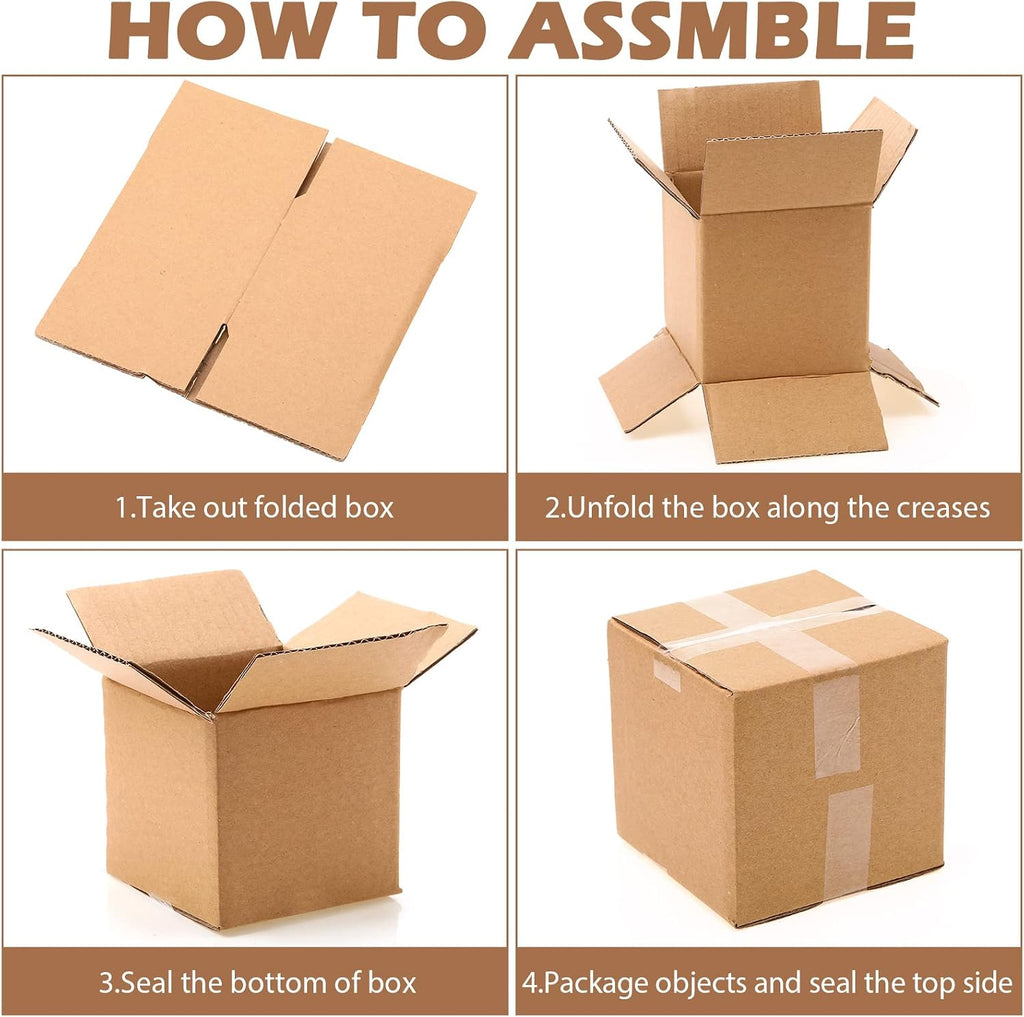 50 Pack Small Shipping Boxes 4x4x4 Inch Brown Cardboard