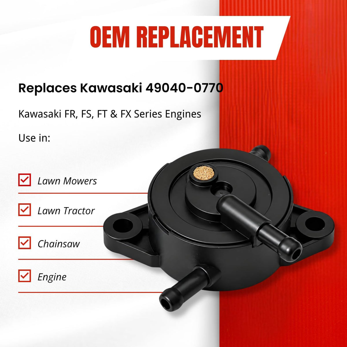 Fuel Pump 49040-0770 for Kawasaki FR651V FR691V FR541V FR600V FS651V FS691V FS541V Series Engines Replaces 49040-7008