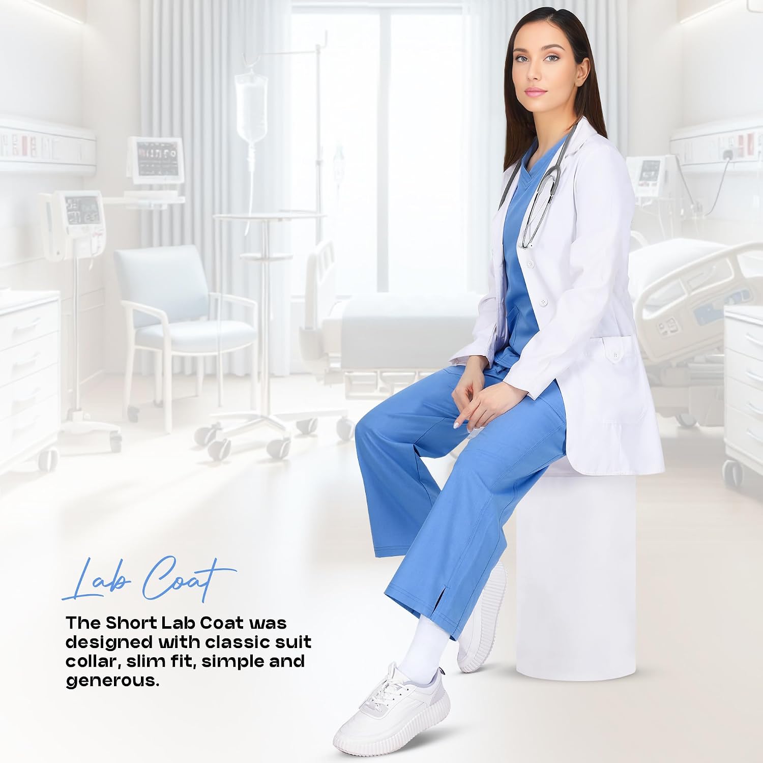 Medical Lab Coat Button-Front Long Sleeve for Classroom Lab & Healthcare