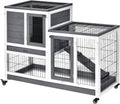 Wooden Rabbit Hutch Elevated Bunny Cage Indoor Small Animal Habitat with Enclosed Run with Wheels, Ramp, Removable