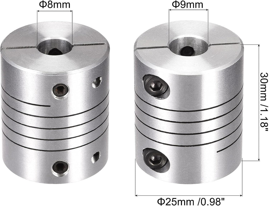 uxcell Motor Shaft 8mm to 9mm Helical Beam Coupler Coupling 25mm Dia 30mm Length
