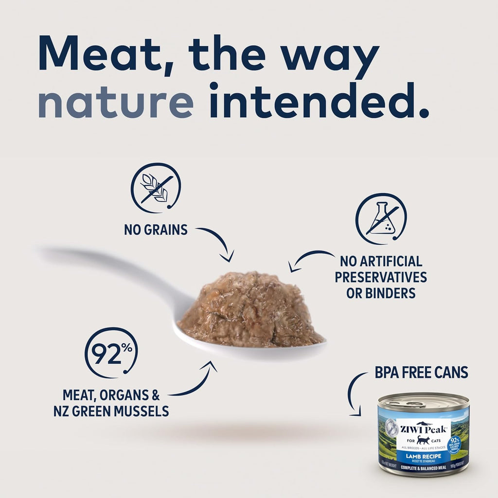 Peak Canned Wet Cat Food, Lamb, 92% Meat & Organs, 6 x 3 oz