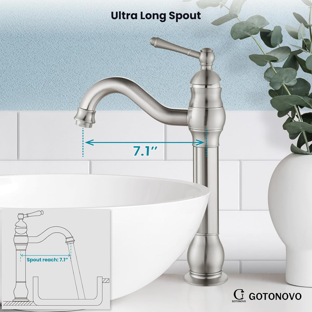 Vintage Bathroom Vessel Sink Faucet, Brushed Nickel, with Drain