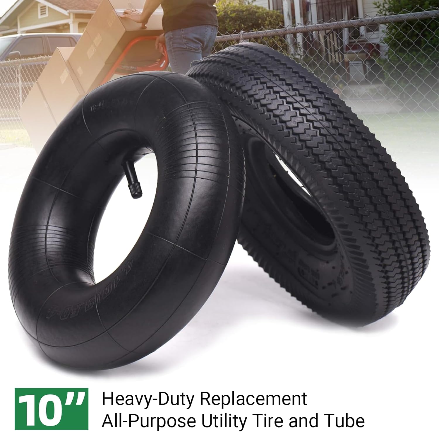 (2 Pack) AR-PRO 10" Heavy-Duty Replacement All-Purpose Utility Tire and Tube - 4.10/3.50-4" Pneumatic Tires with 10"