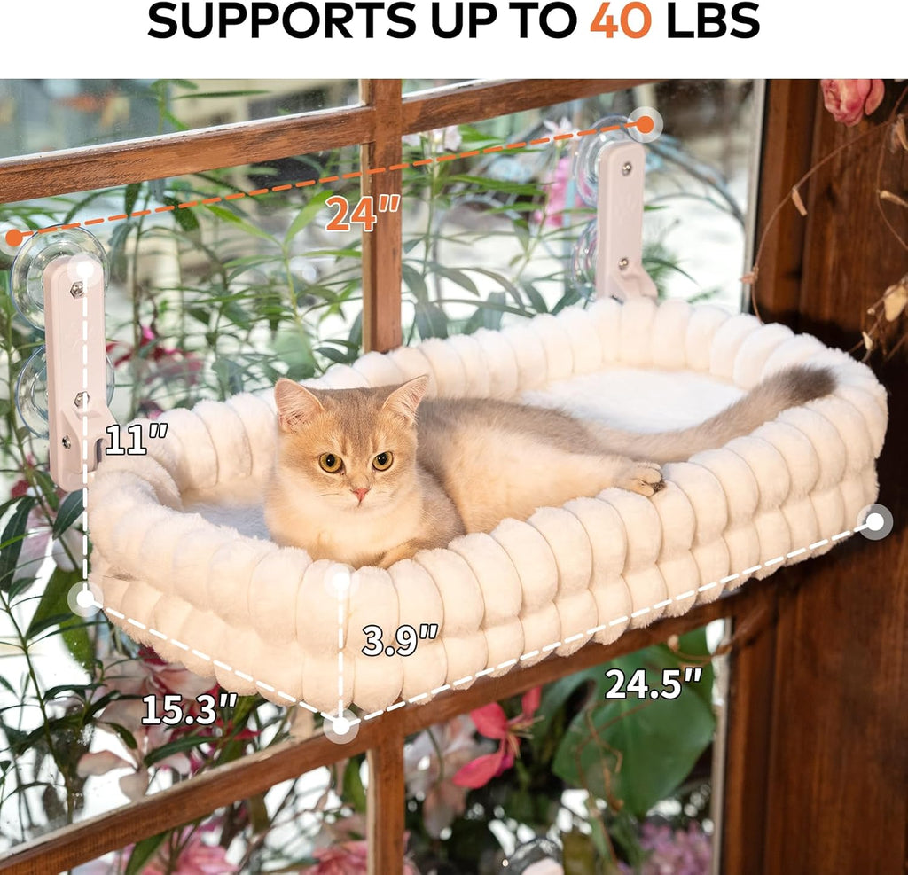 Cat Window Perch for Indoor Cats Hammock for Window with Reversible Cushion, Foldable Cat Window Bed for Large Cats