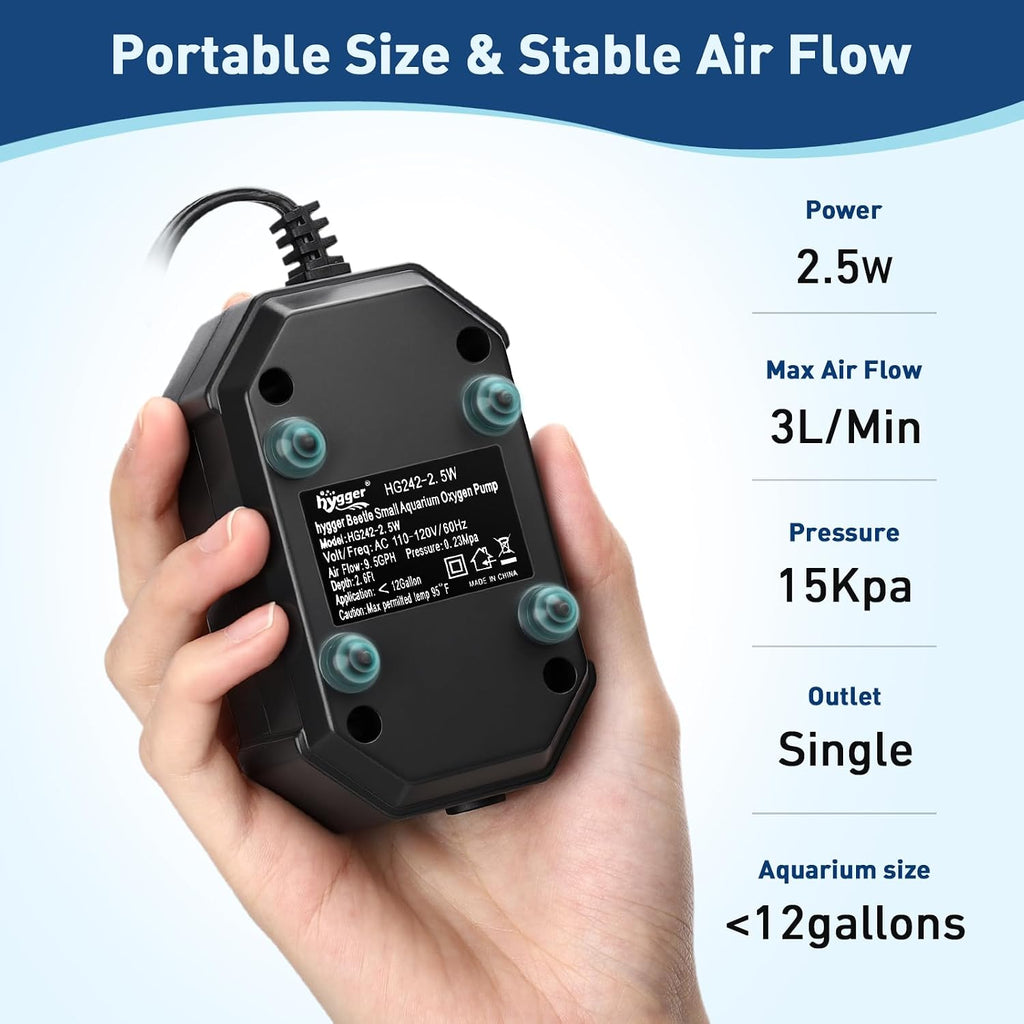 Aquarium Air Pump, Ultra Quiet Oxygen Aerator with Air Stone Airline Tubing Check Valve, Aquarium Fish Tank Air