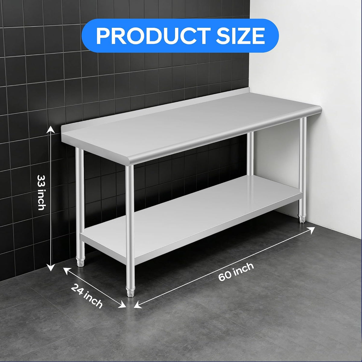 Stainless Steel Work Table with Backsplash, 24 x 60 Inch Prep Table