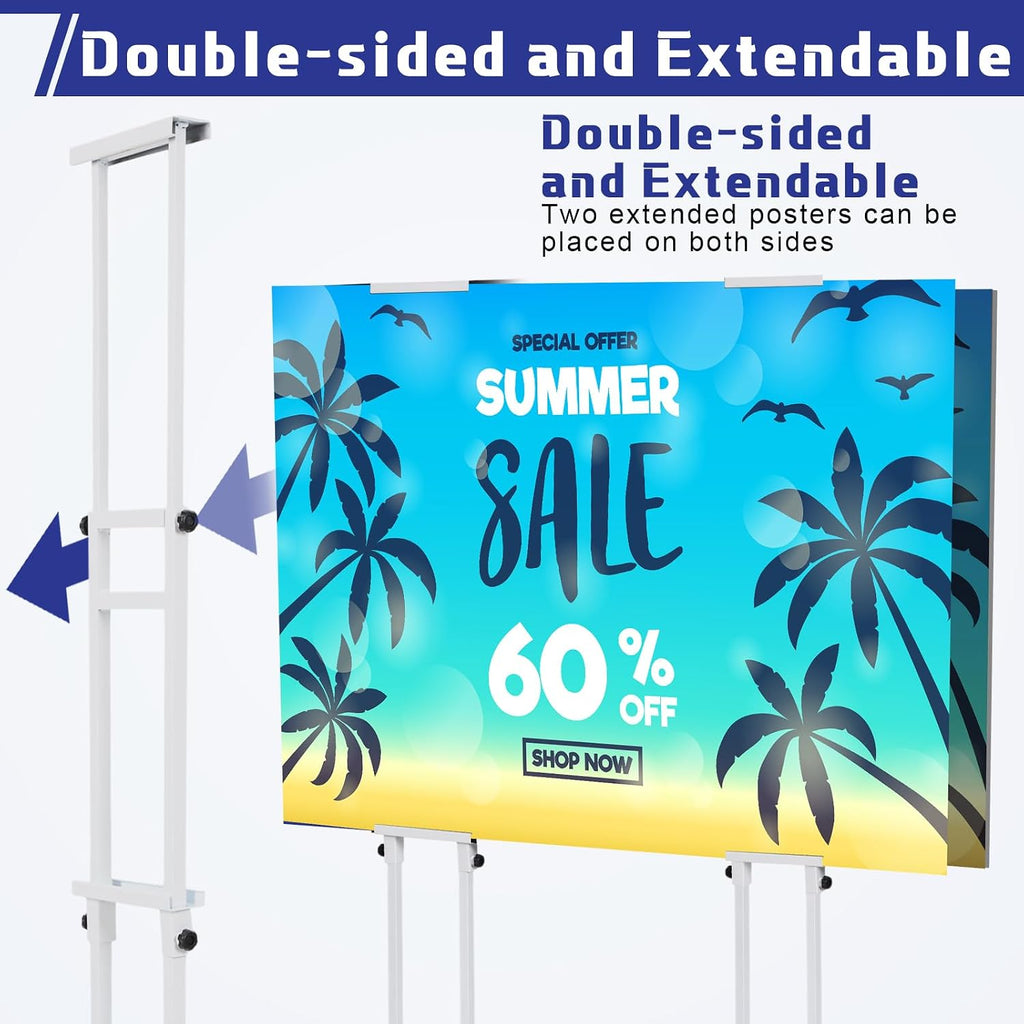 1 Pcs Metal White Poster Board Holder Stand for Display Sign Easel | Adjustable 80" Height, Heavy Duty Base, Double