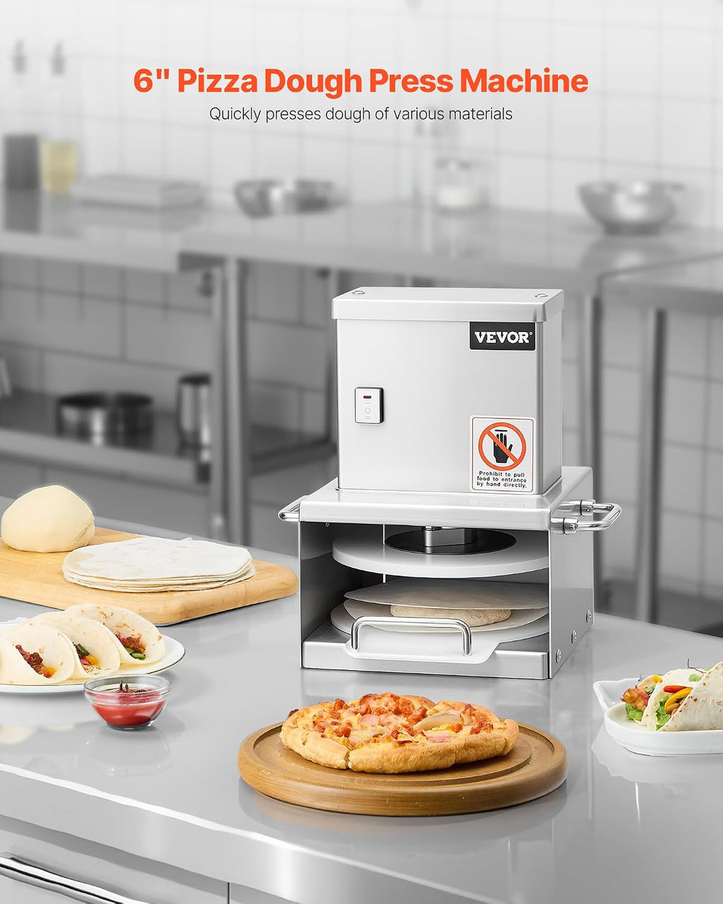 Electric Pizza Dough Press Machine, 6 Inch Pizza Pastry Press Plate, Stainless Steel Bread Presser, Commercial