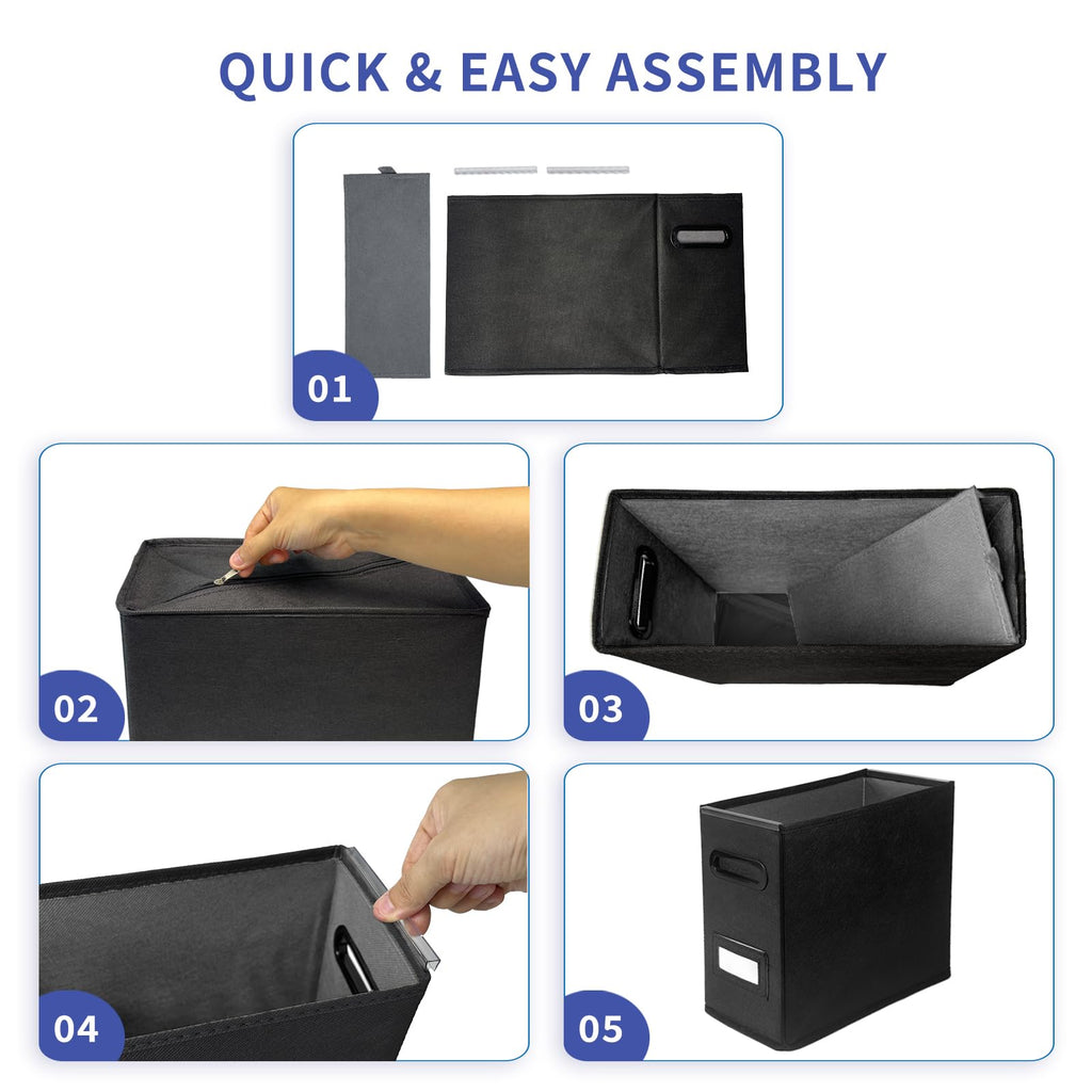 2 Pack Collapsible File Storage Box for Letter Size Documents, Portable File Organizer Box with Plastic Rails and
