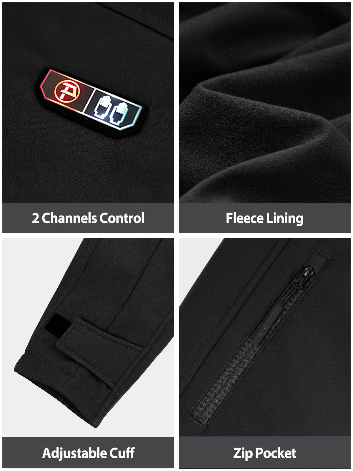 Men's Heated Jacket Soft Shell with Hand Warmer, with 7.4V Battery Pack (Large, Black)