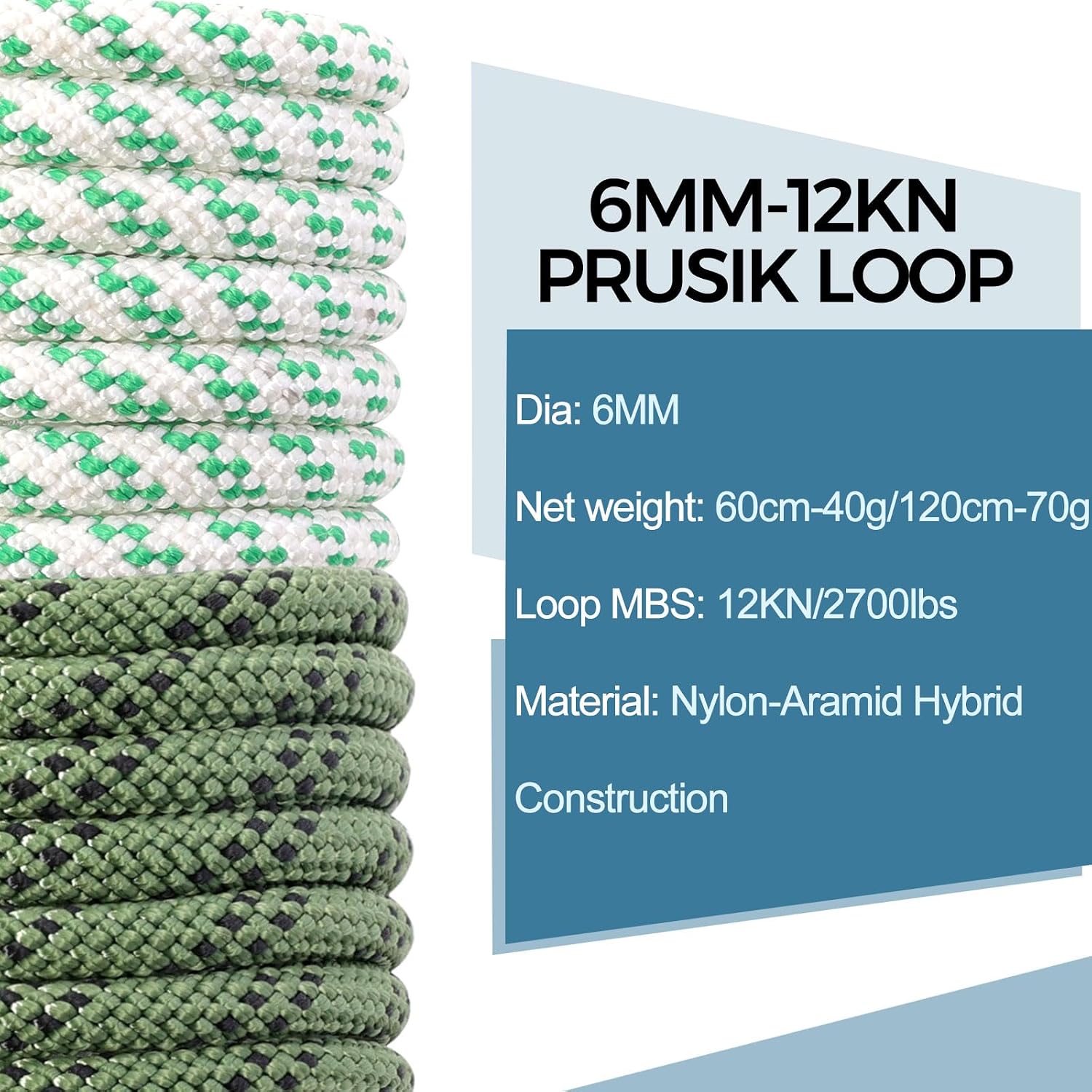 6mm 1/4" Pre-Sewn Prusik Loop, Heat Resistant Endless Friction Hitch Cord | Aramid Hollow Braid Prusik Rope