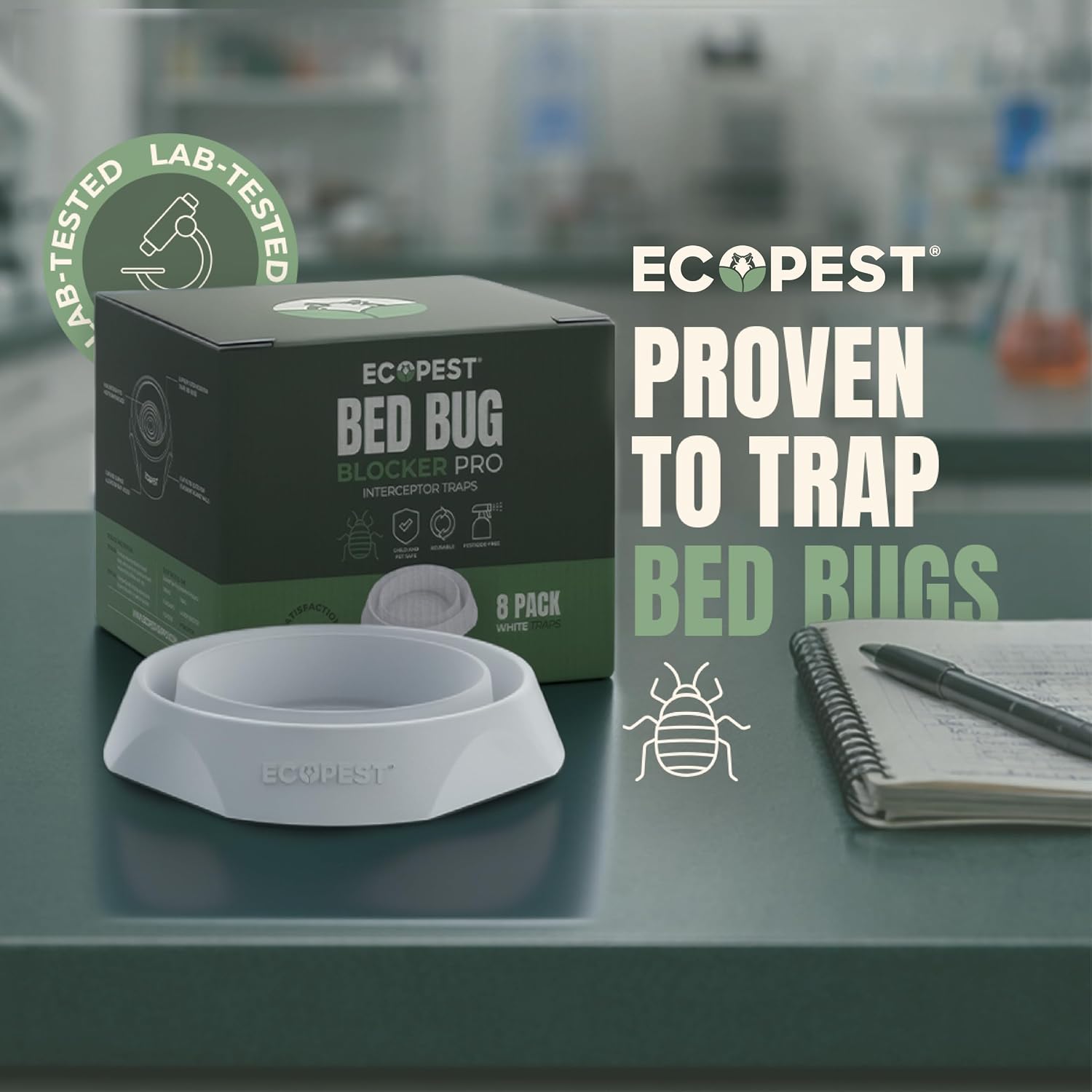 Bed Bug Interceptors – 8 Pack | Bed Bug Blocker (Pro) Interceptor Traps (White) | Insect Trap, Monitor, and Detector