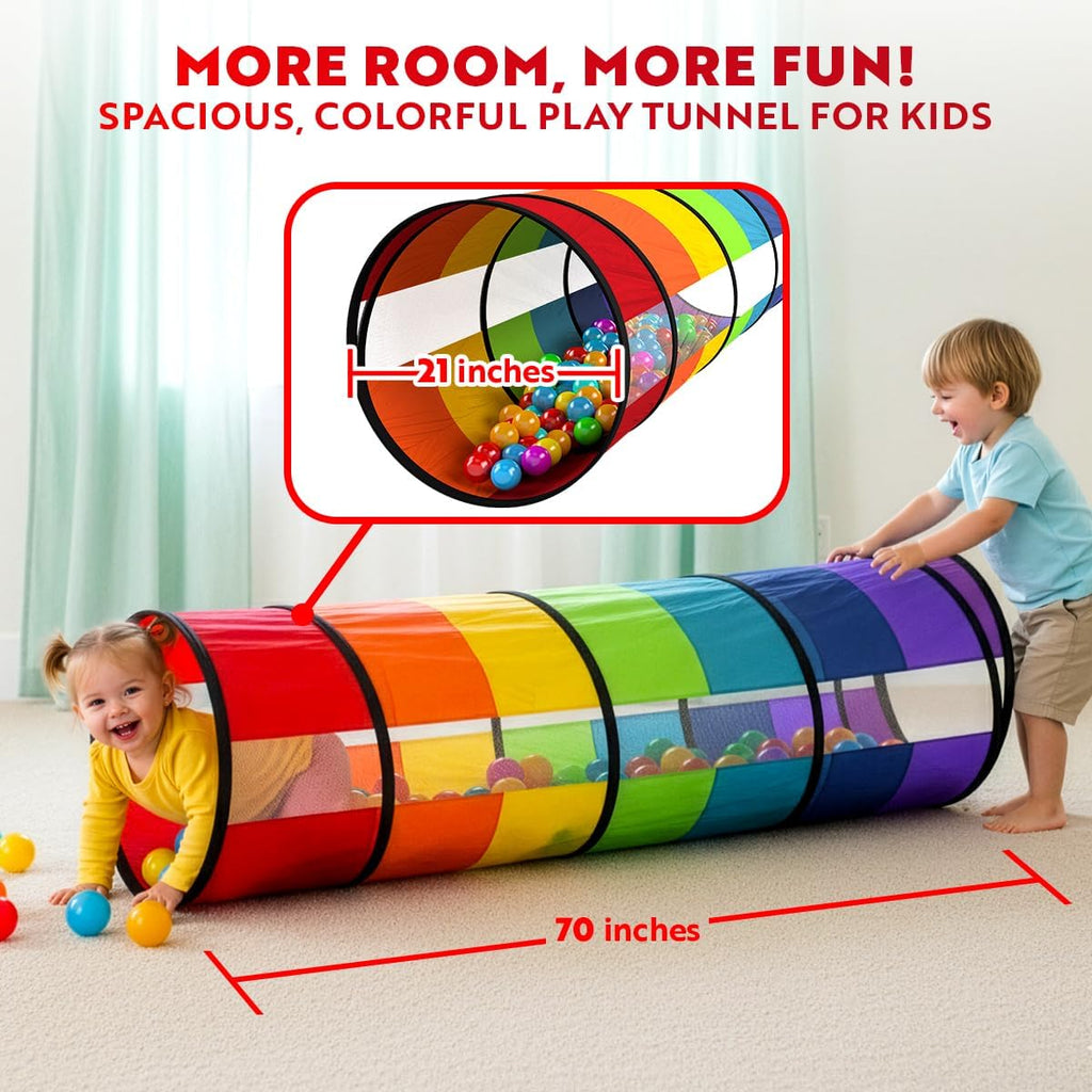 Extra-Large Play Tunnel for Toddlers 1-3 Years – Pop-Up Baby Crawl Tube, Sensory Activity, Indoor & Outdoor Kids Toy