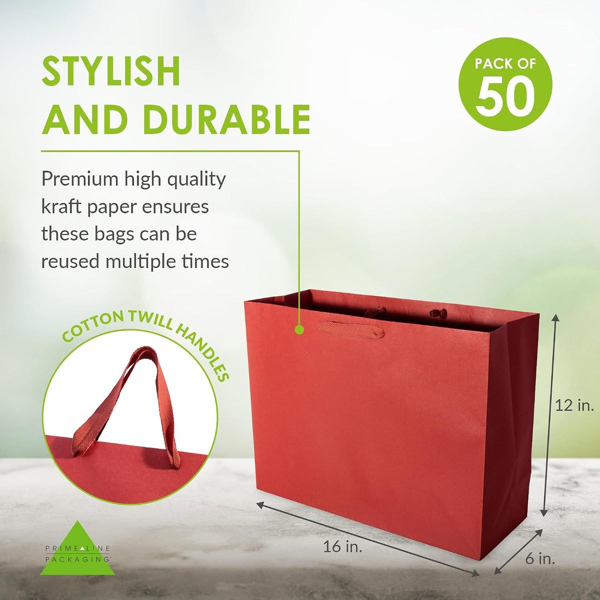 Large Red Gift Bags with Handles, 16x6x12 in, 50 Pack