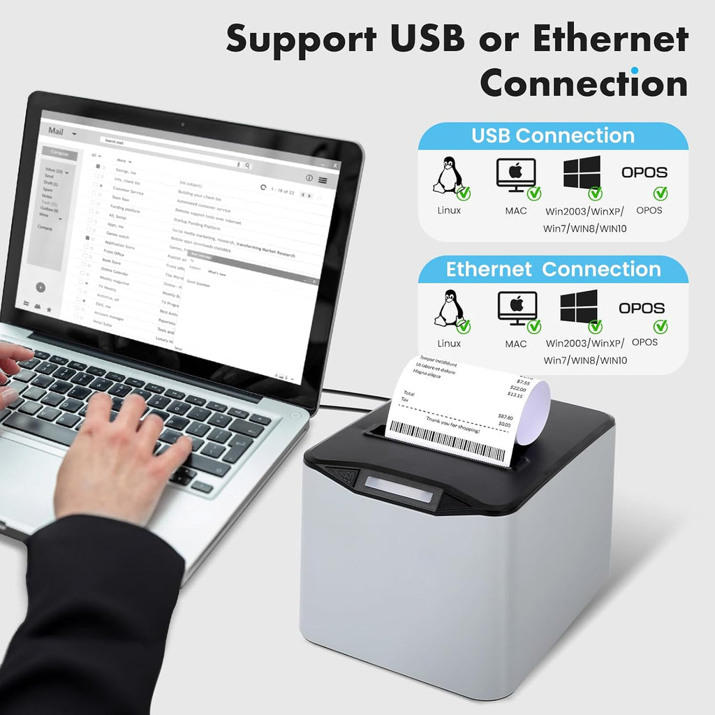 Thermal Receipt Printer, 80mm USB POS Printer,Auto Cutter, Support Cash Drawer, Support Windows/Mac/Linux, Do Not