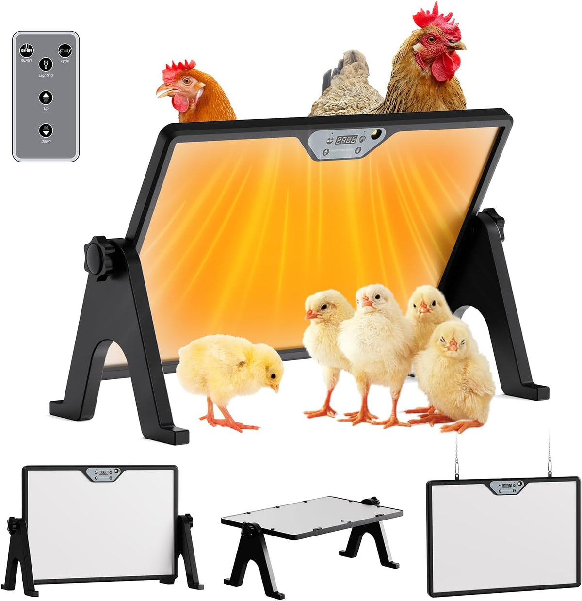Brooder Plate for Chicks with Temp Control and Display,Dual-Sided Chicken Coop Heater with Remote,Timer Function &