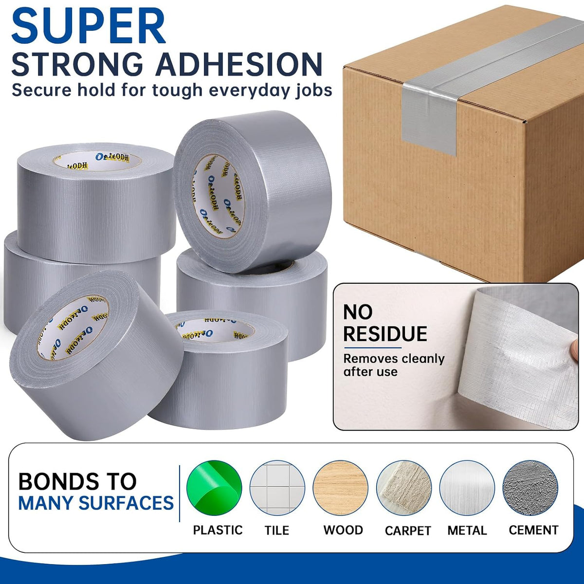 Silver Gray Duct Tape Bulk, 3 Inches x 55 Yards, 6 Pack