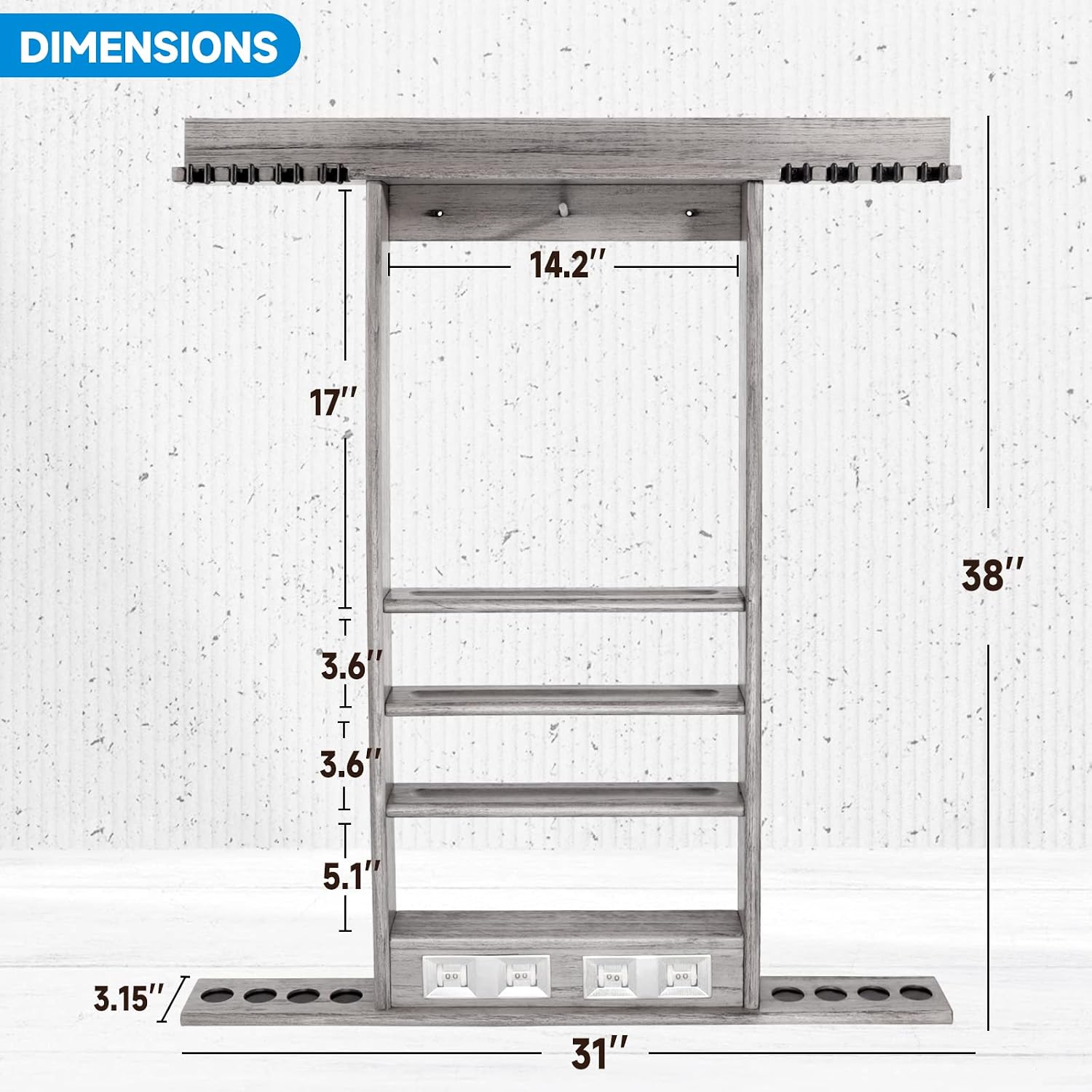 GSE Wall Mount Pool Cue Rack with Score Counters Only, Holds 6/8 Pool Cues | Holds 2 Billiard Ball Racks, Full Set of
