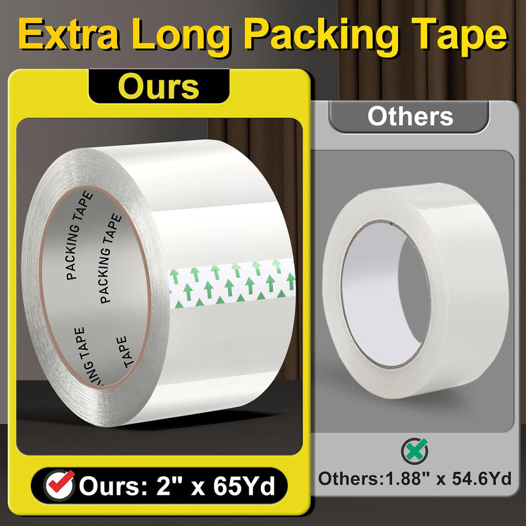 Clear Packing Tape, Heavy Duty Packaging Tape Refills | 6 Rolls, 2 inch x 65 Yards, Shipping Tape Box Tape Mailing