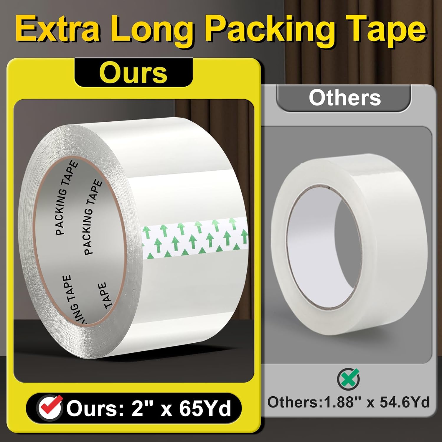 Clear Packing Tape, Heavy Duty Packaging Tape Refills | 6 Rolls, 2 inch x 65 Yards, Shipping Tape Box Tape Mailing