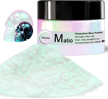 Chameleon Mica Powder, 1.06oz/ 30g Aurora White Chrome Powder | Pearlescent Effect Color Shift Pigment for Resin