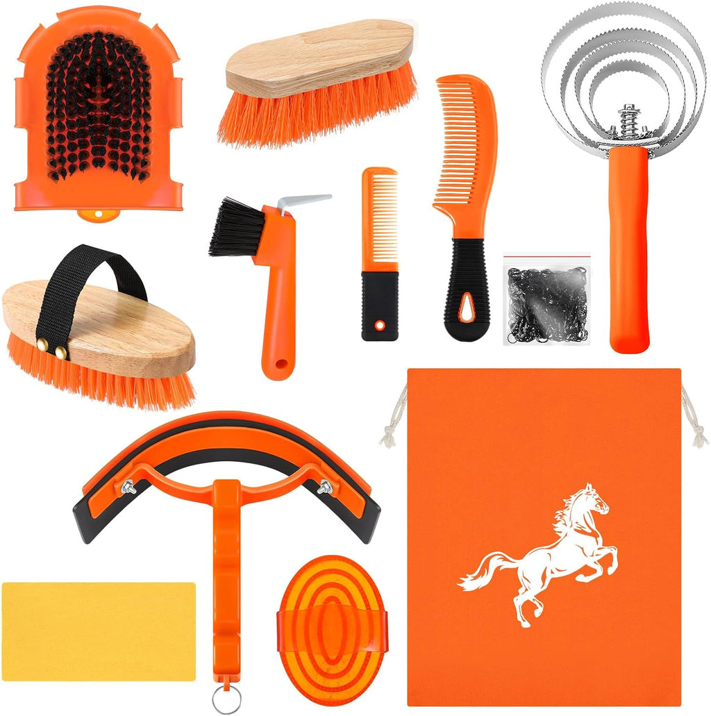 12 Pieces Horse Grooming Kit Equine Care Brushes, Orange