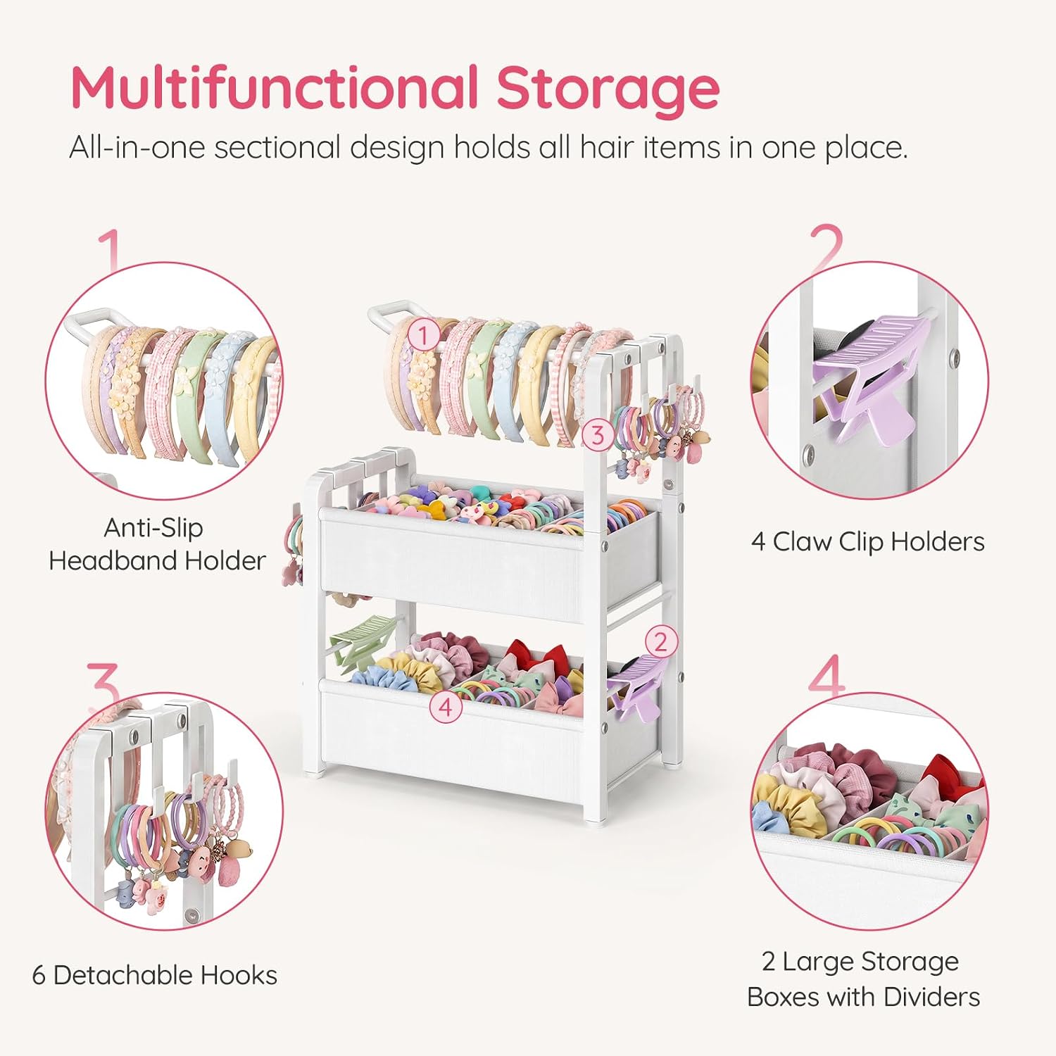 Headband Holder Stand for Girls Women, Hair Accessories Organizer | Hairband Holder with 6 Flexible Hooks & Removable