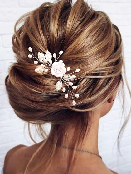 Flower Bride Wedding Hair Comb Pearl Bridal Hair Pieces Leaf Hair Accessories for Women and Girls (a-silver)