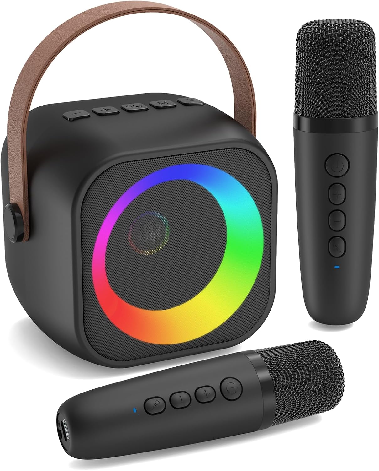 Mini Karaoke Machine, Portable Bluetooth Karaoke Speaker with 2 Wireless Microphones, Singing Machine with Party