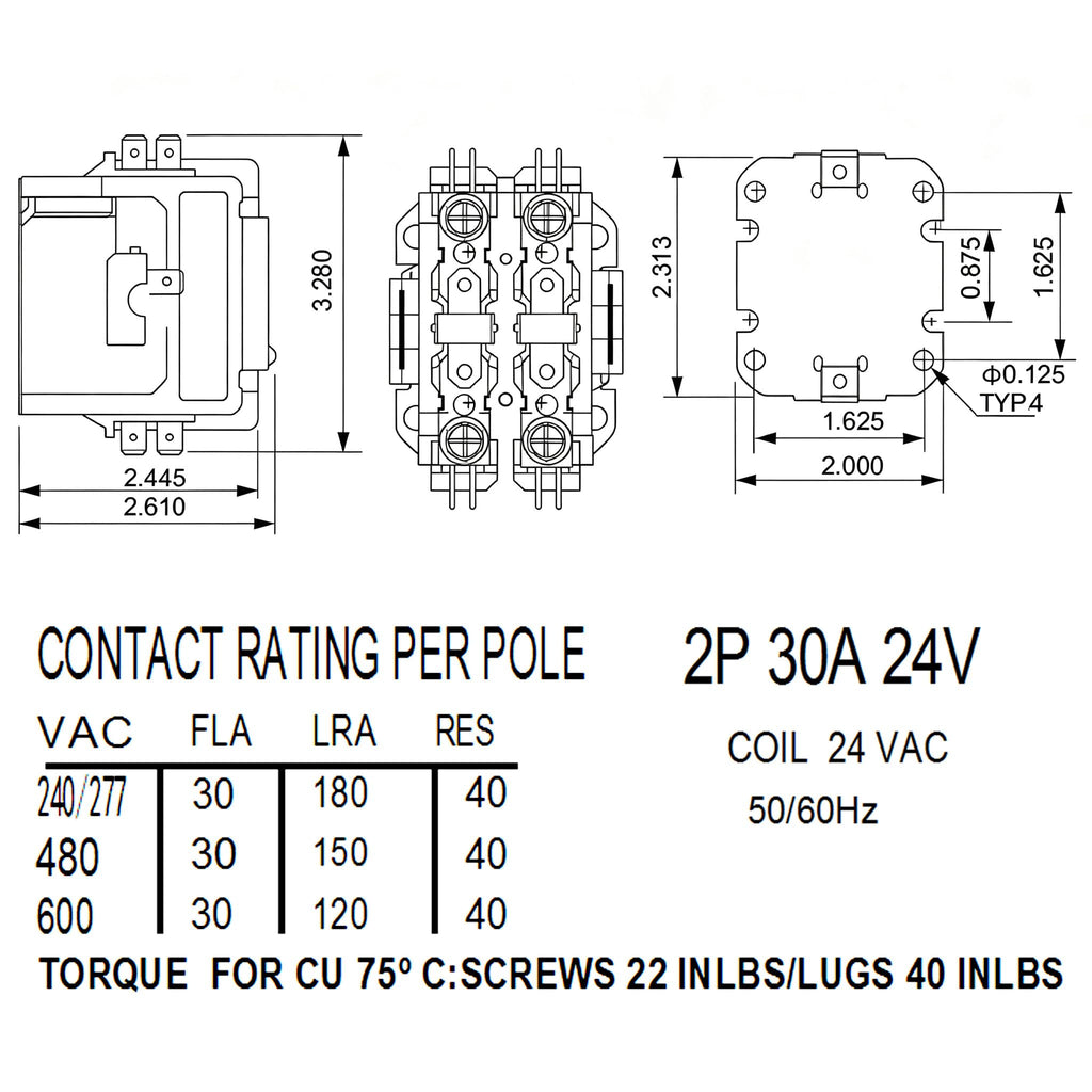 2Pole FLA 30 Amp Definite Purpose Air Conditioner Contactor