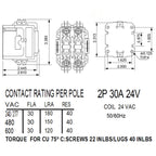 2Pole FLA 30 Amp Definite Purpose Air Conditioner Contactor