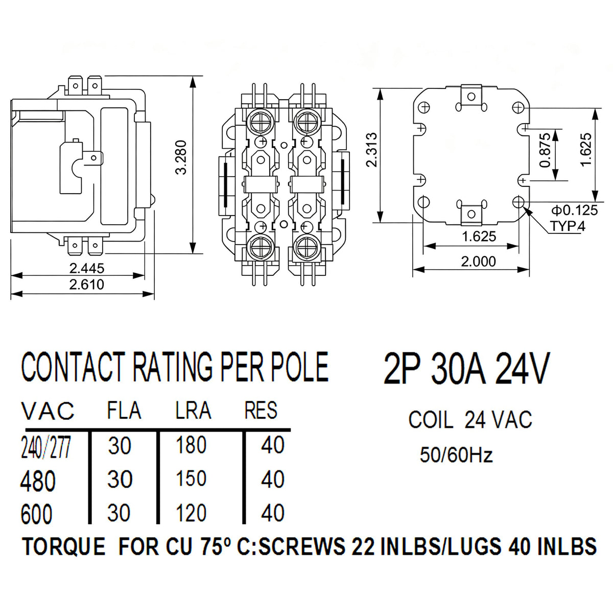 2Pole FLA 30 Amp Definite Purpose Air Conditioner Contactor
