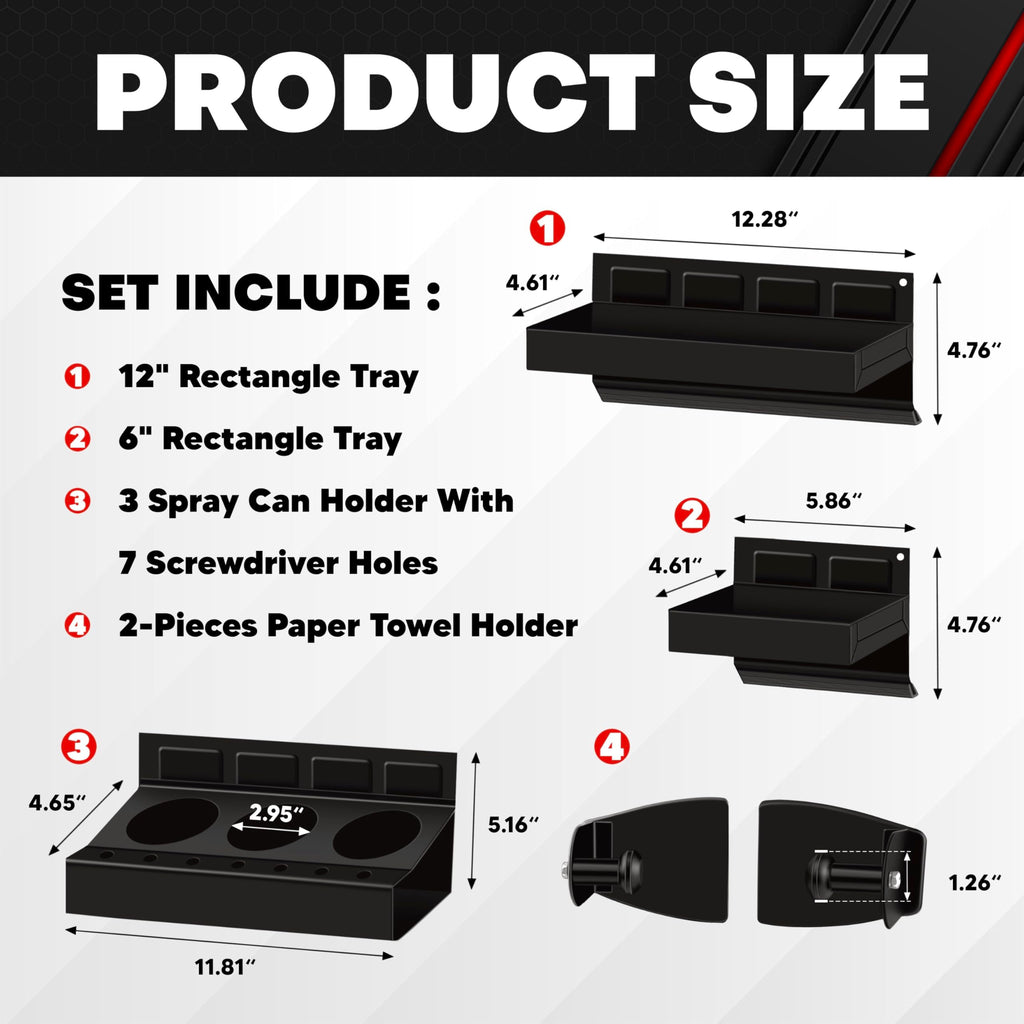 4-Piece Magnetic Toolbox Shelf, Tray and Holder Set, Magnetic Toolbox Tray Set, Tool Box for Cabinet Side Shelf