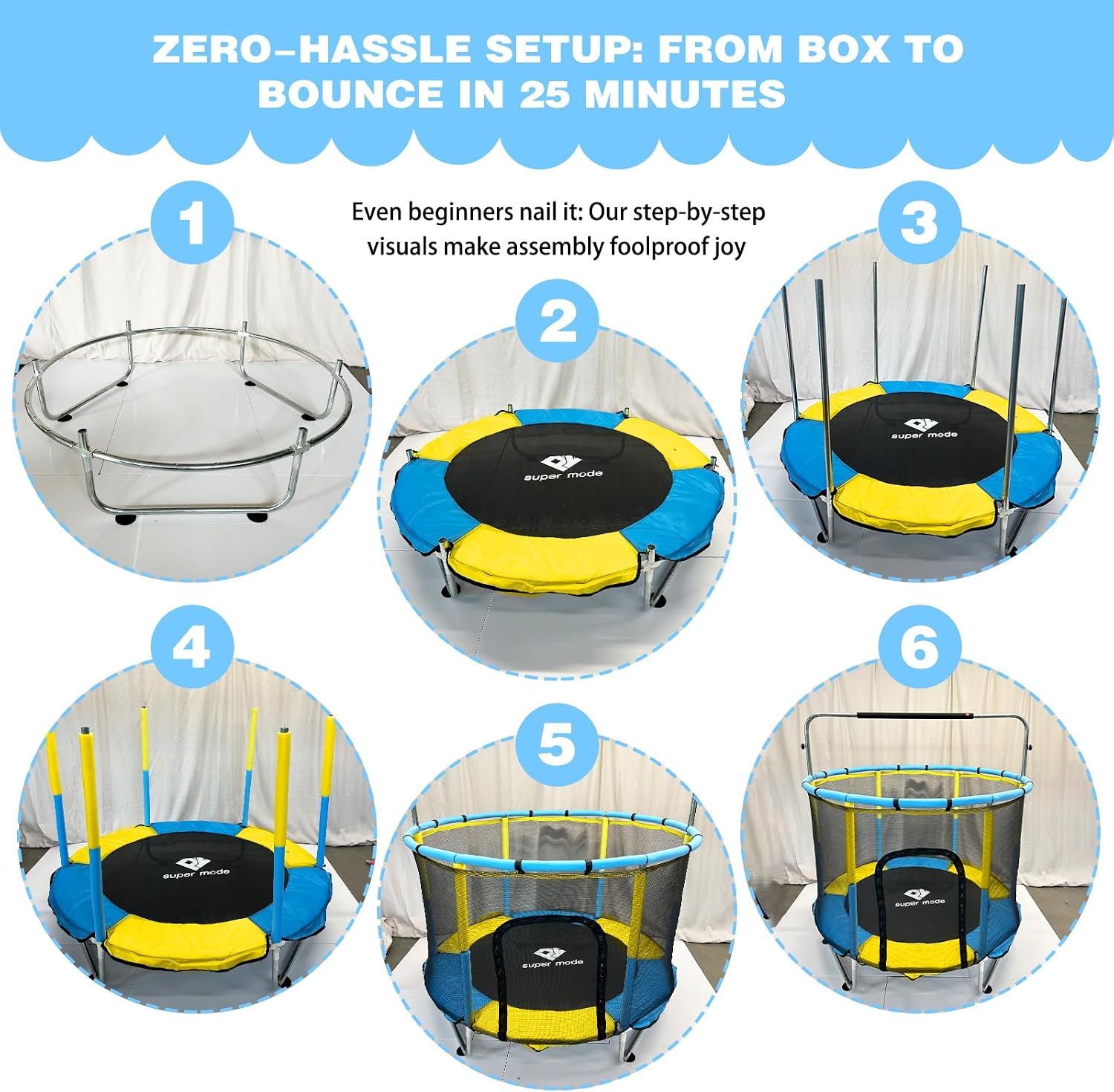 55" Indoor & Outdoor Trampoline for Kids with Enclosure, Toddler Trampoline with Adjustable Gymnastics Bar & Toys