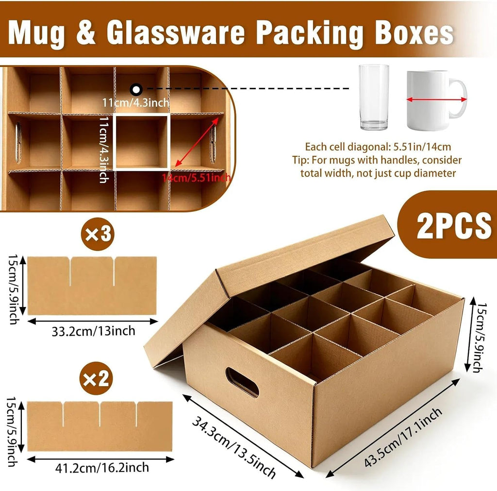 Cup & Mug Moving Boxes for Short Coffee Mugs, Tea Cups & Glassware Storage