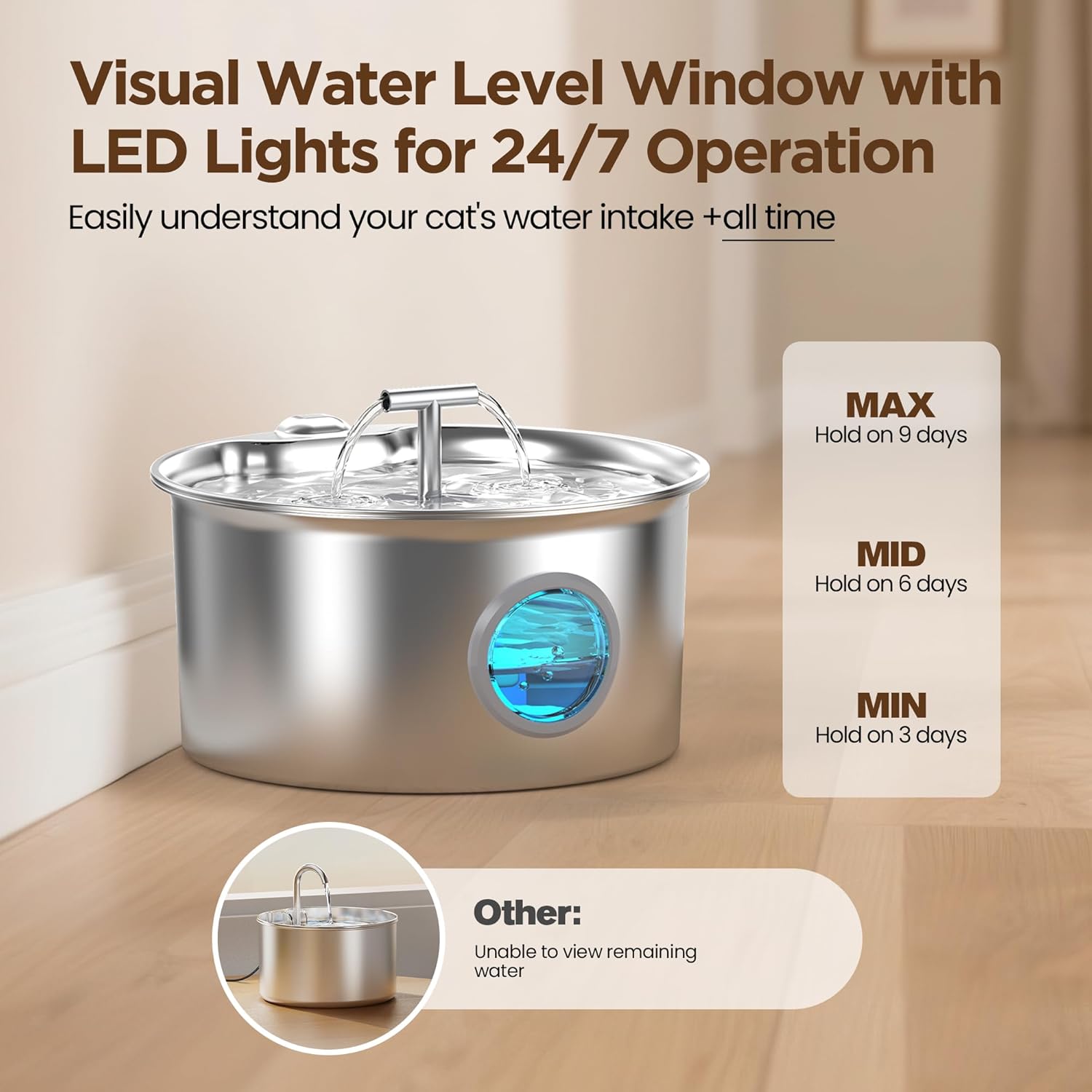 Cat Water Fountain Stainless Steel: 2.6L Cat Fountain for Drinking - Pet Water Fountain for Cats Indoor - Automatic