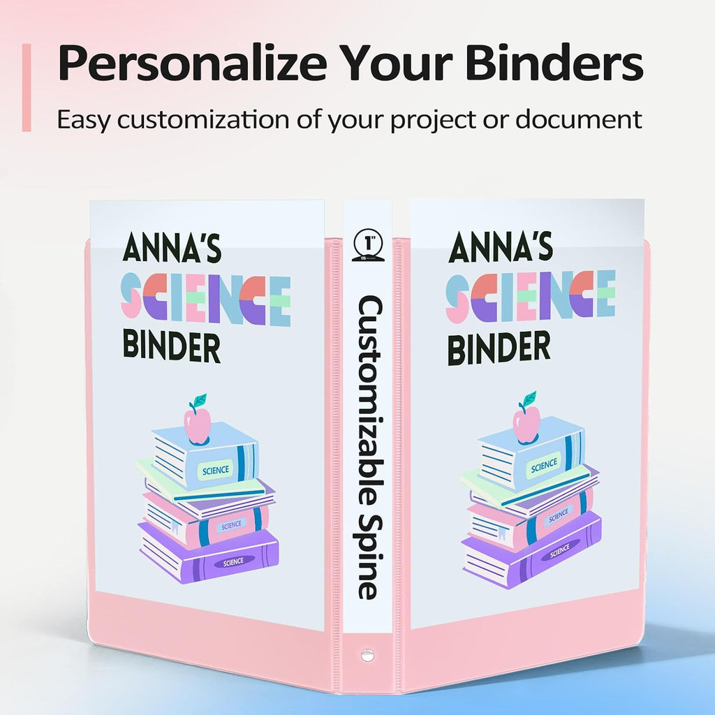 BinderX 3 Ring Binder 1 Inch, 1" Clear View Binder, Pink, Letter / A4 Size | Extra Durable, PVC-Free, Customizable