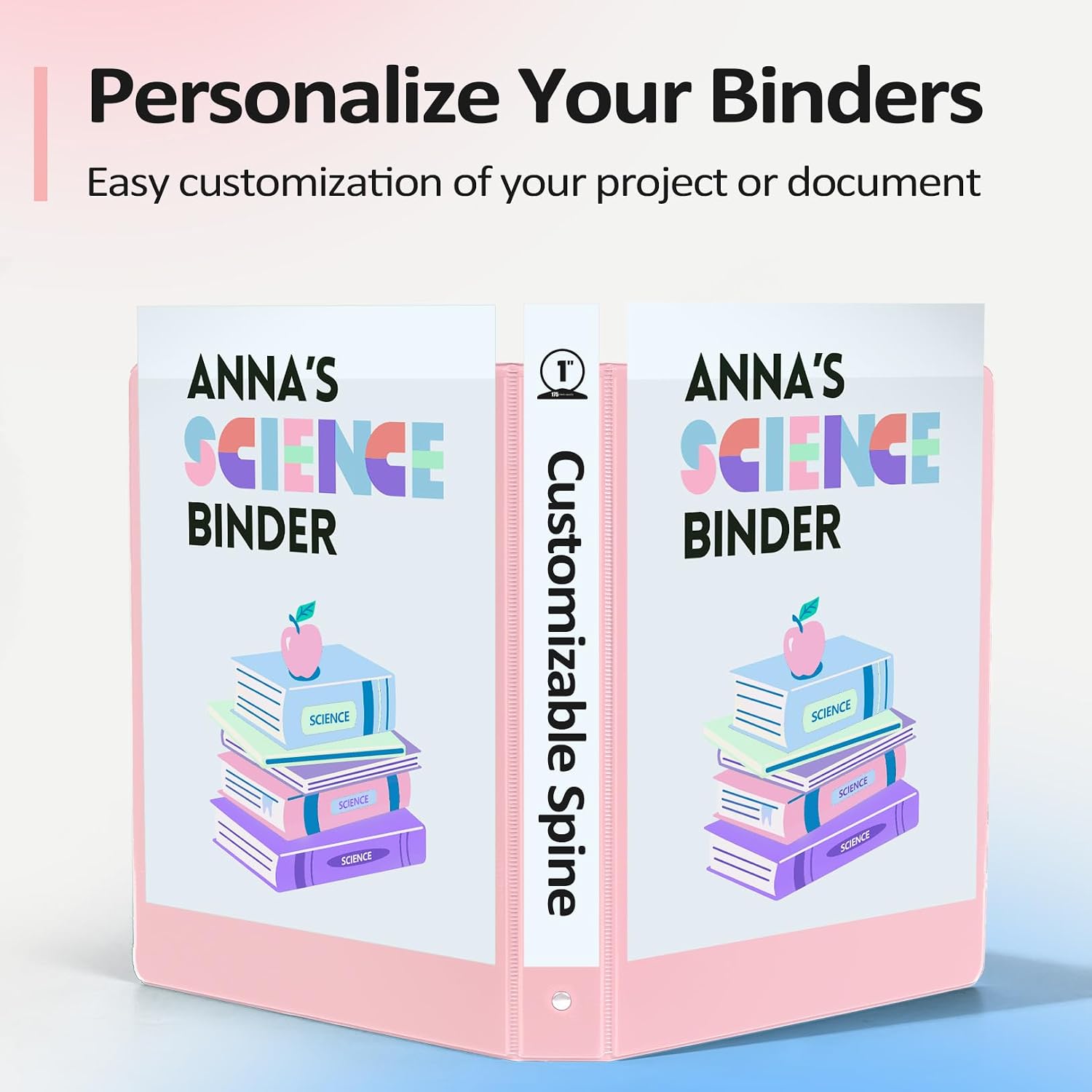 BinderX 3 Ring Binder 1 Inch, 1" Clear View Binder, Pink, Letter / A4 Size | Extra Durable, PVC-Free, Customizable