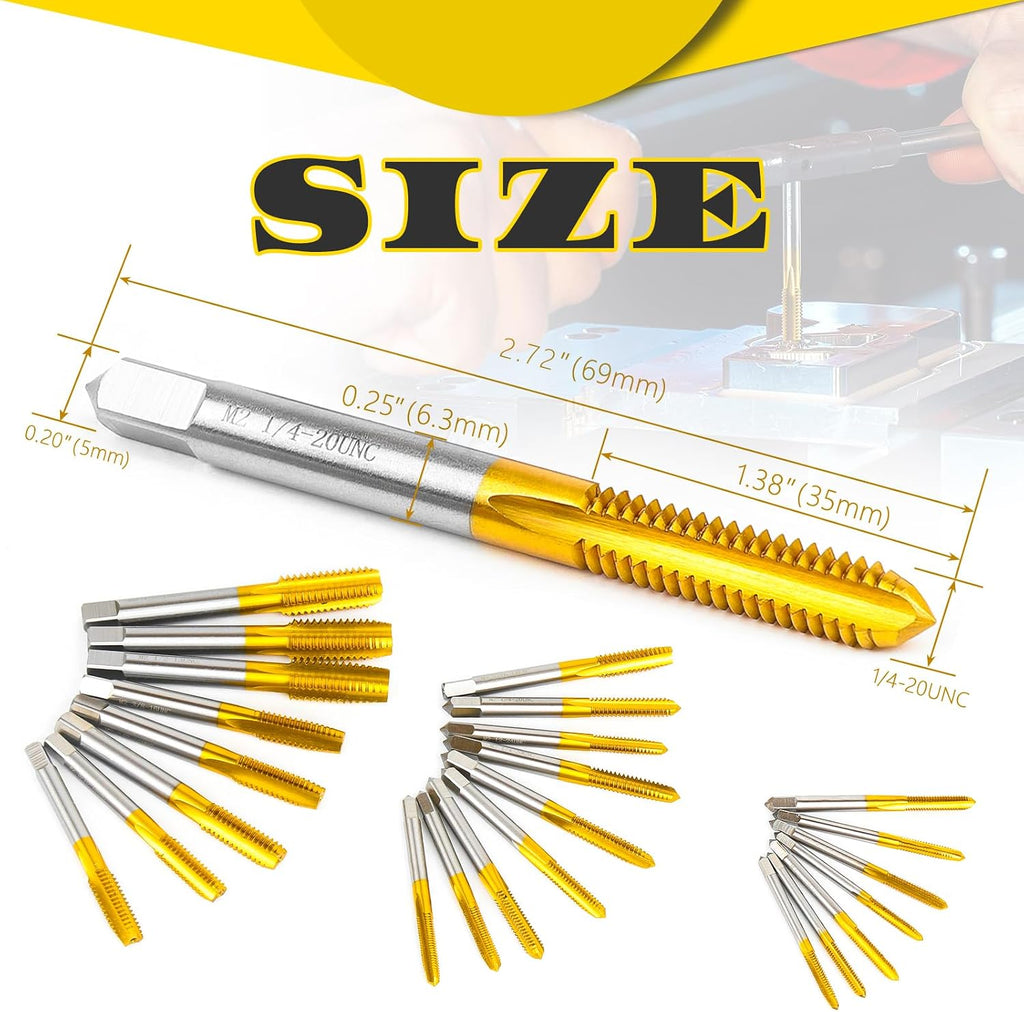 3Pcs 1/4"-20 UNC Thread Tap for Metal,Taper+Plug+Bottom Threading Hand Tap
