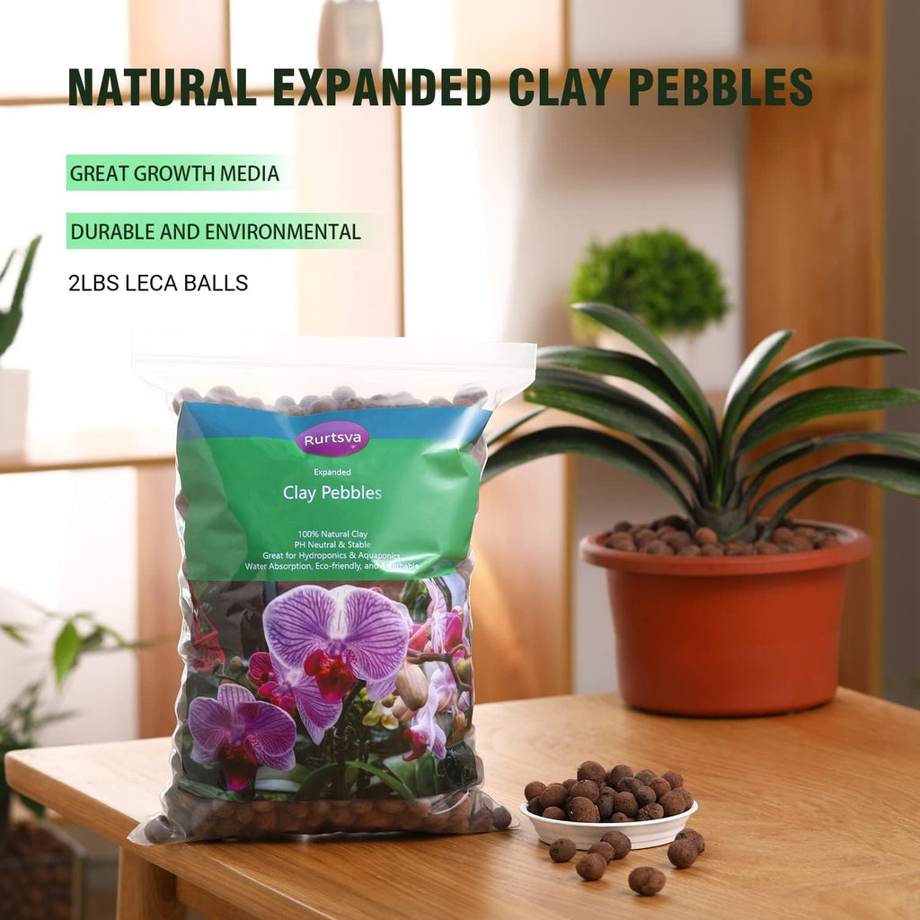 Natural Clay Pebbles 2LBS– 8mm-15mm Expanded Leca Balls for Hydroponics Plants Drainage Grow Media Reusable Soil