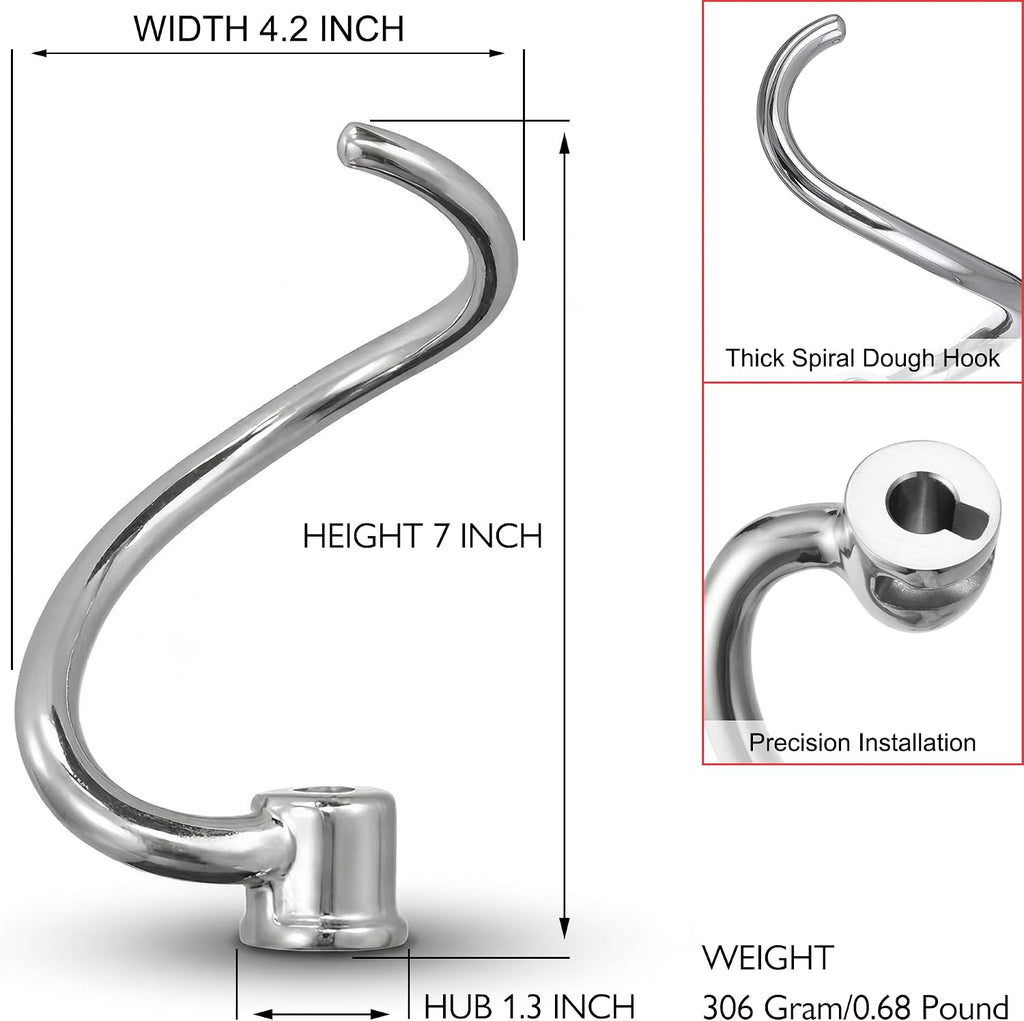 Stainless Steel Spiral Dough Hook for Kitchenaid 6 Quart Bowl-Lift Mixer