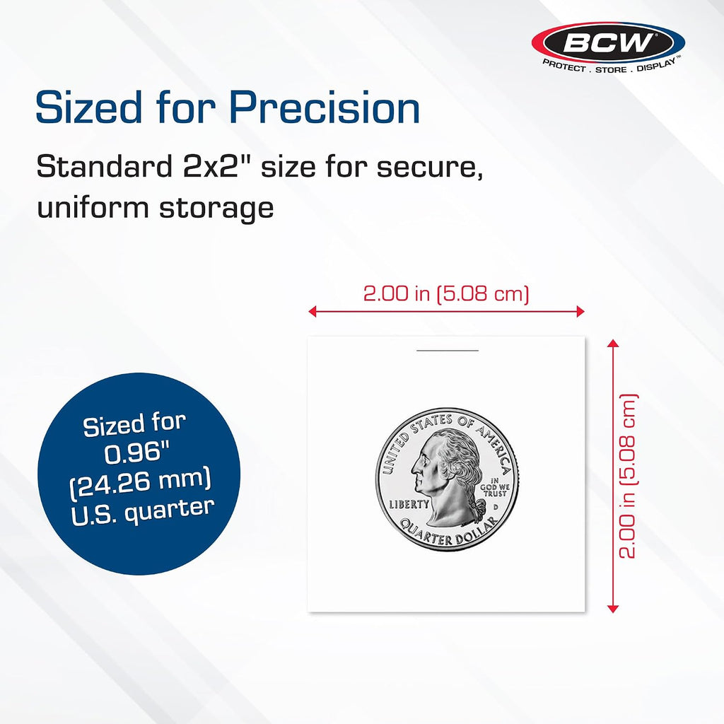 2x2 Coin Flips for Quarters – Bulk | Archival Coin Holders with Clear Polyester Window | Staple or Tape to Seal |