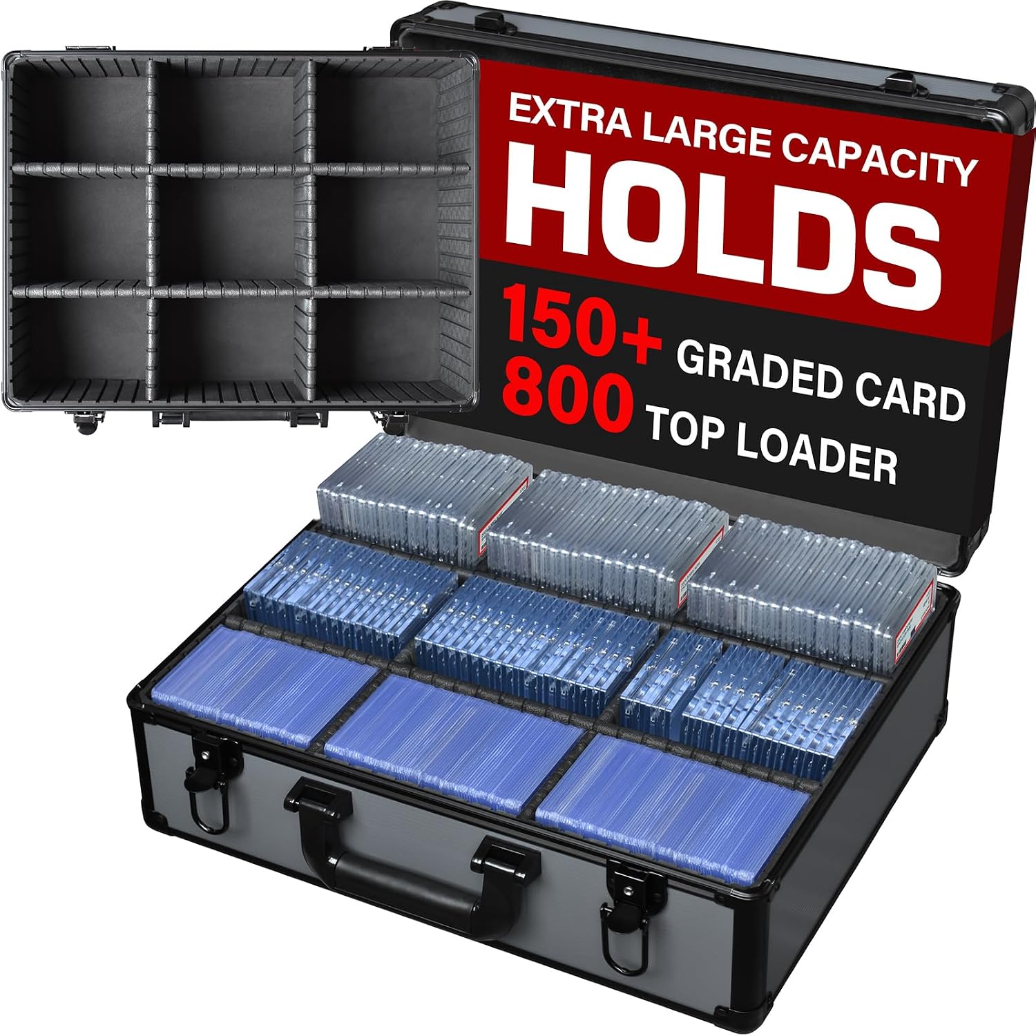 Graded Card Case Storage Box – Extra Large Trading Card Storage Box with 8 Adjustable Dividers – Baseball & Sports