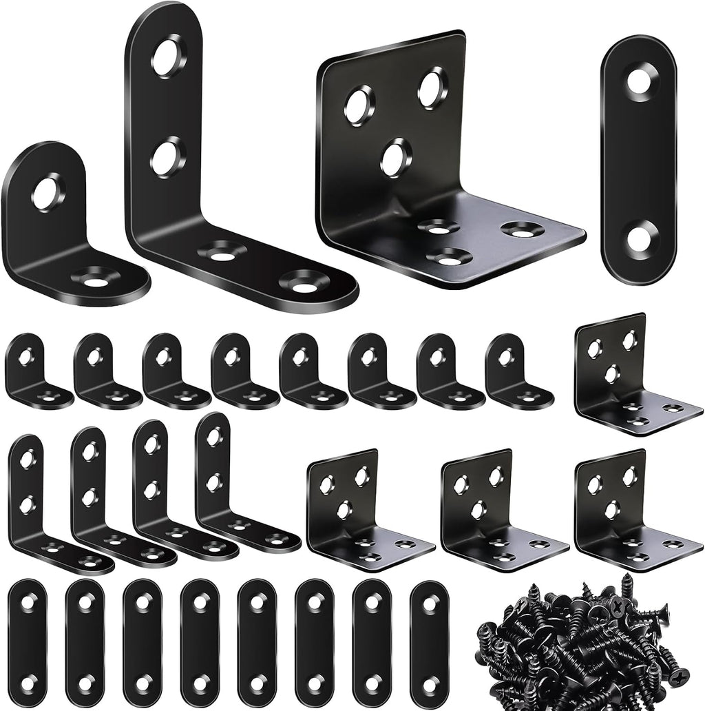 96PCS L Brackets for Shelves & Flat Plate Straight Bracket,Black Stainless Steel Shelf Brackets,L Shape Heavy Duty