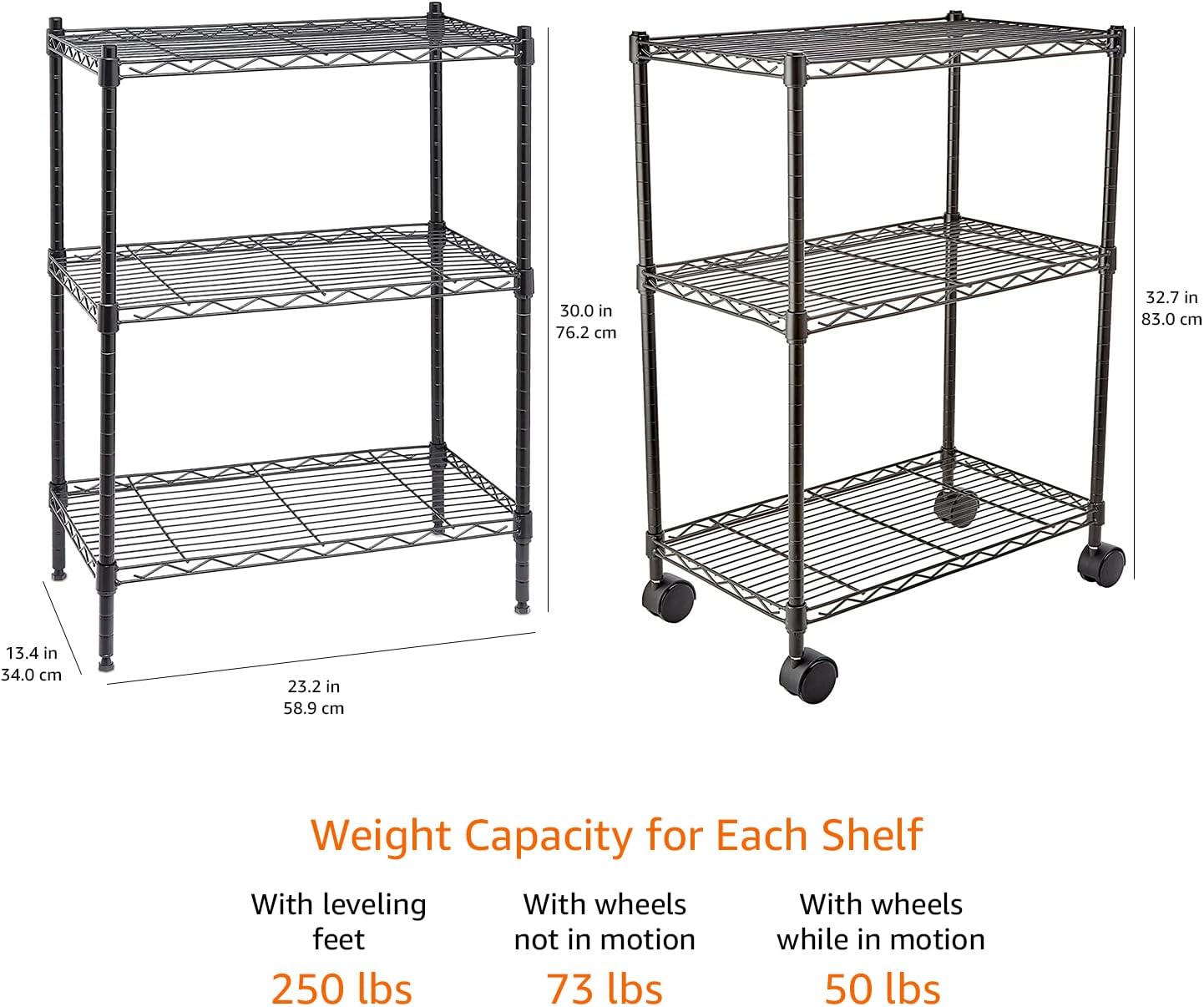 3-Shelf Adjustable Heavy Duty Storage Shelving Unit on 2" Wheels, Metal Wire Rack for Garage, Utility Shelving with